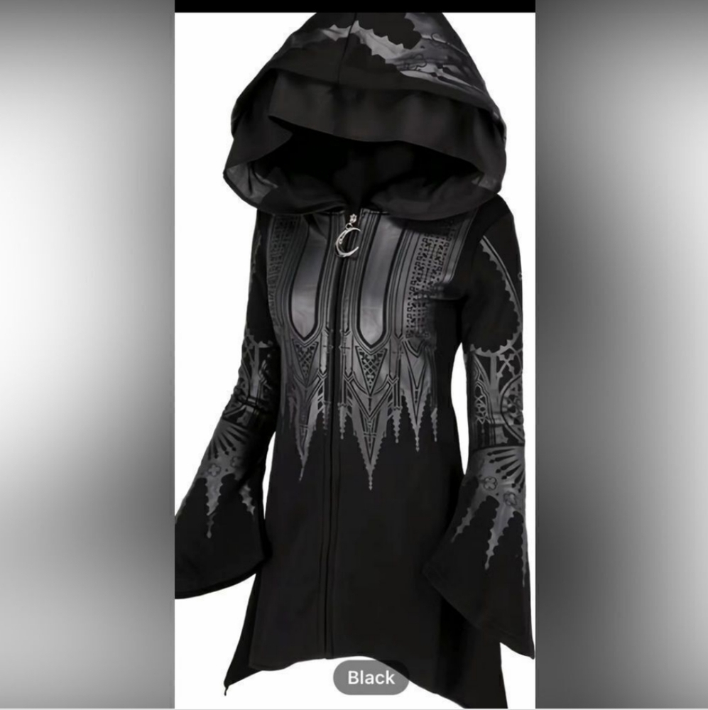 Black Moon Zipper Pull long bell sleeve hoodie